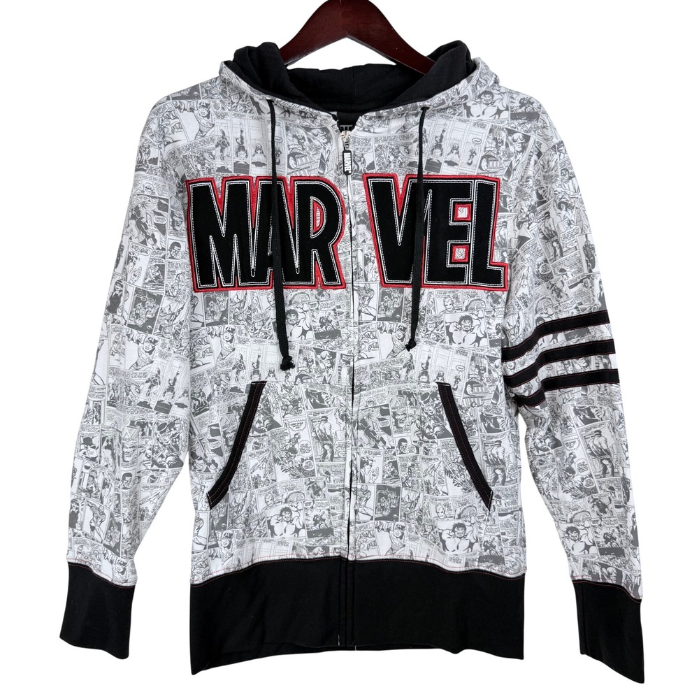 Marvel Comics Avengers Comic Strip Zip Up Hoodie White‎ Black XS